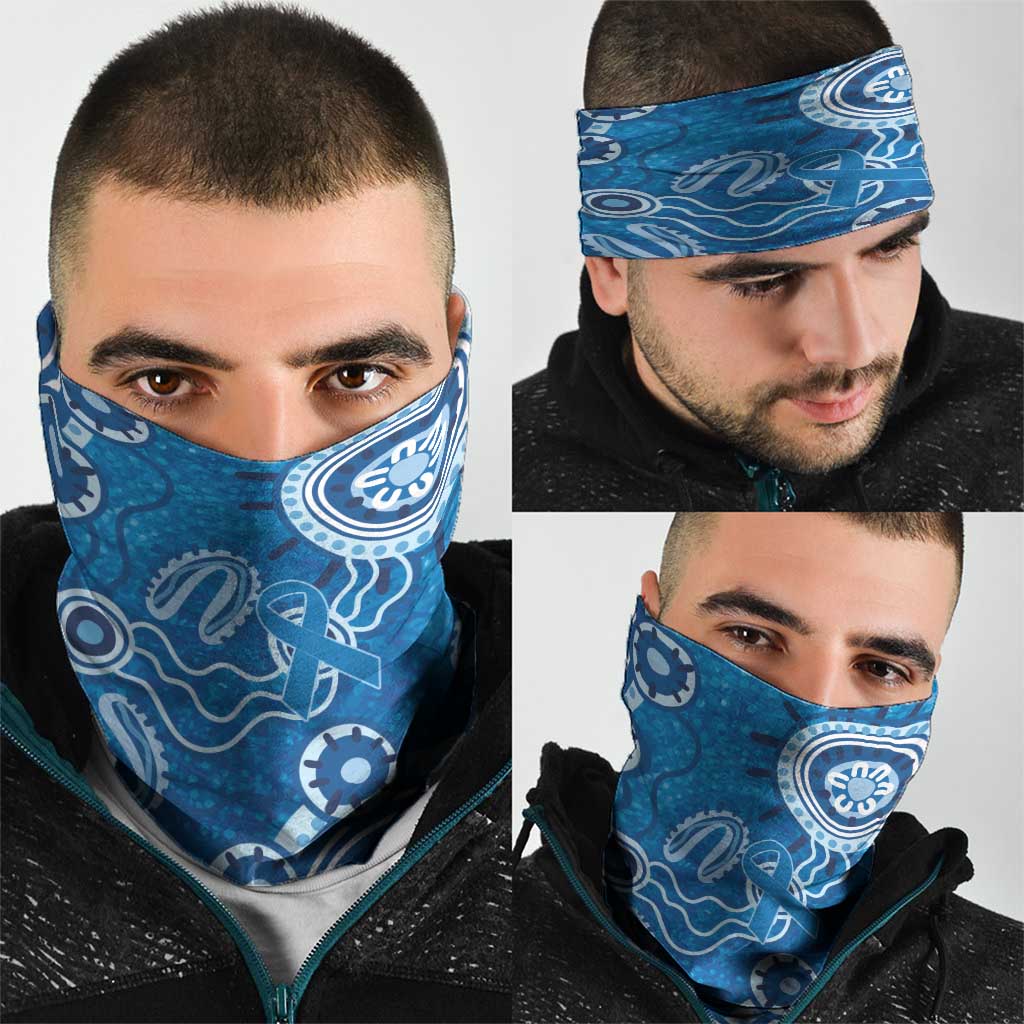 Australia Indigenous Prostate Cancer Awareness Neck Gaiter Blue Ribbon Aboriginal Art - Aussie Hoodie