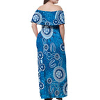 Australia Indigenous Prostate Cancer Awareness Off Shoulder Maxi Dress Blue Ribbon Aboriginal Art - Aussie Hoodie