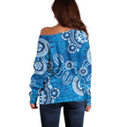 Australia Indigenous Prostate Cancer Awareness Off Shoulder Sweater Blue Ribbon Aboriginal Art - Aussie Hoodie