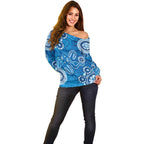 Australia Indigenous Prostate Cancer Awareness Off Shoulder Sweater Blue Ribbon Aboriginal Art - Aussie Hoodie