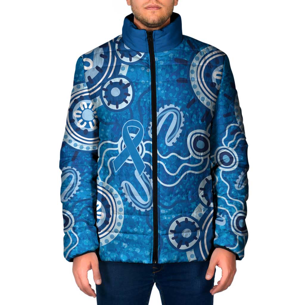 Australia Indigenous Prostate Cancer Awareness Padded Jacket Blue Ribbon Aboriginal Art - Aussie Hoodie