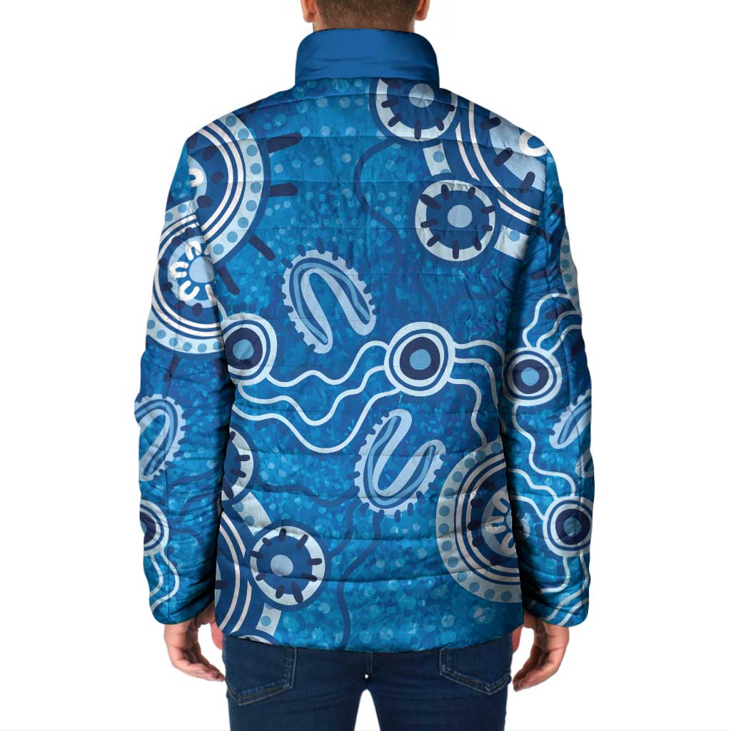 Australia Indigenous Prostate Cancer Awareness Padded Jacket Blue Ribbon Aboriginal Art - Aussie Hoodie