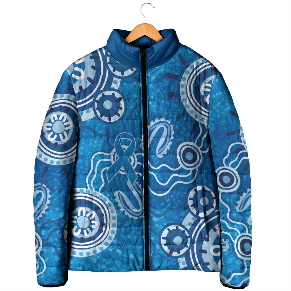 Australia Indigenous Prostate Cancer Awareness Padded Jacket Blue Ribbon Aboriginal Art - Aussie Hoodie