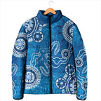 Australia Indigenous Prostate Cancer Awareness Padded Jacket Blue Ribbon Aboriginal Art - Aussie Hoodie