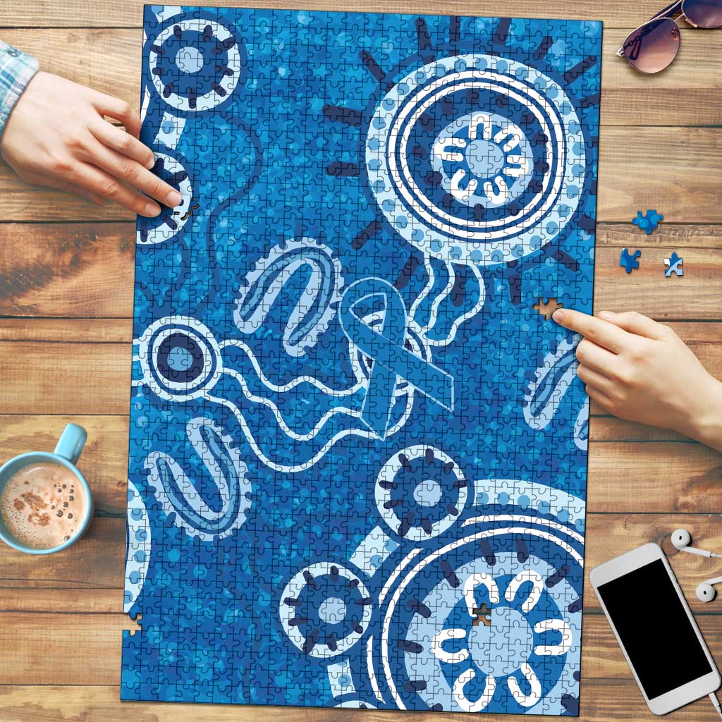 Australia Indigenous Prostate Cancer Awareness Puzzle Blue Ribbon Aboriginal Art - Aussie Hoodie
