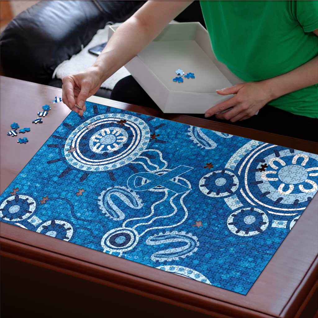 Australia Indigenous Prostate Cancer Awareness Puzzle Blue Ribbon Aboriginal Art - Aussie Hoodie