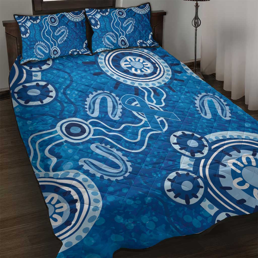 Australia Indigenous Prostate Cancer Awareness Quilt Bed Set Blue Ribbon Aboriginal Art - Aussie Hoodie
