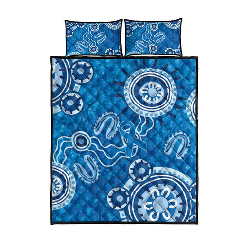 Australia Indigenous Prostate Cancer Awareness Quilt Bed Set Blue Ribbon Aboriginal Art - Aussie Hoodie