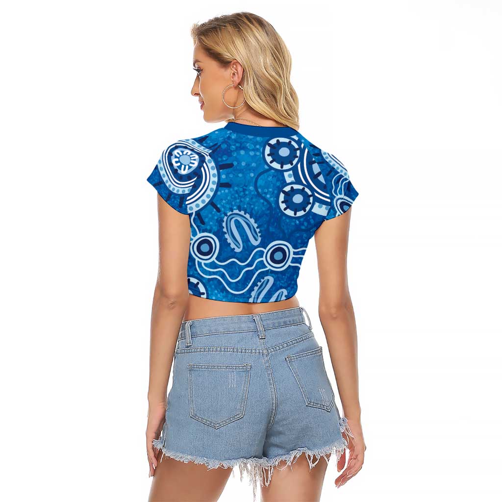 Australia Indigenous Prostate Cancer Awareness Raglan Cropped T Shirt Blue Ribbon Aboriginal Art - Aussie Hoodie