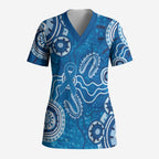 Australia Indigenous Prostate Cancer Awareness Scrub Top Blue Ribbon Aboriginal Art - Aussie Hoodie