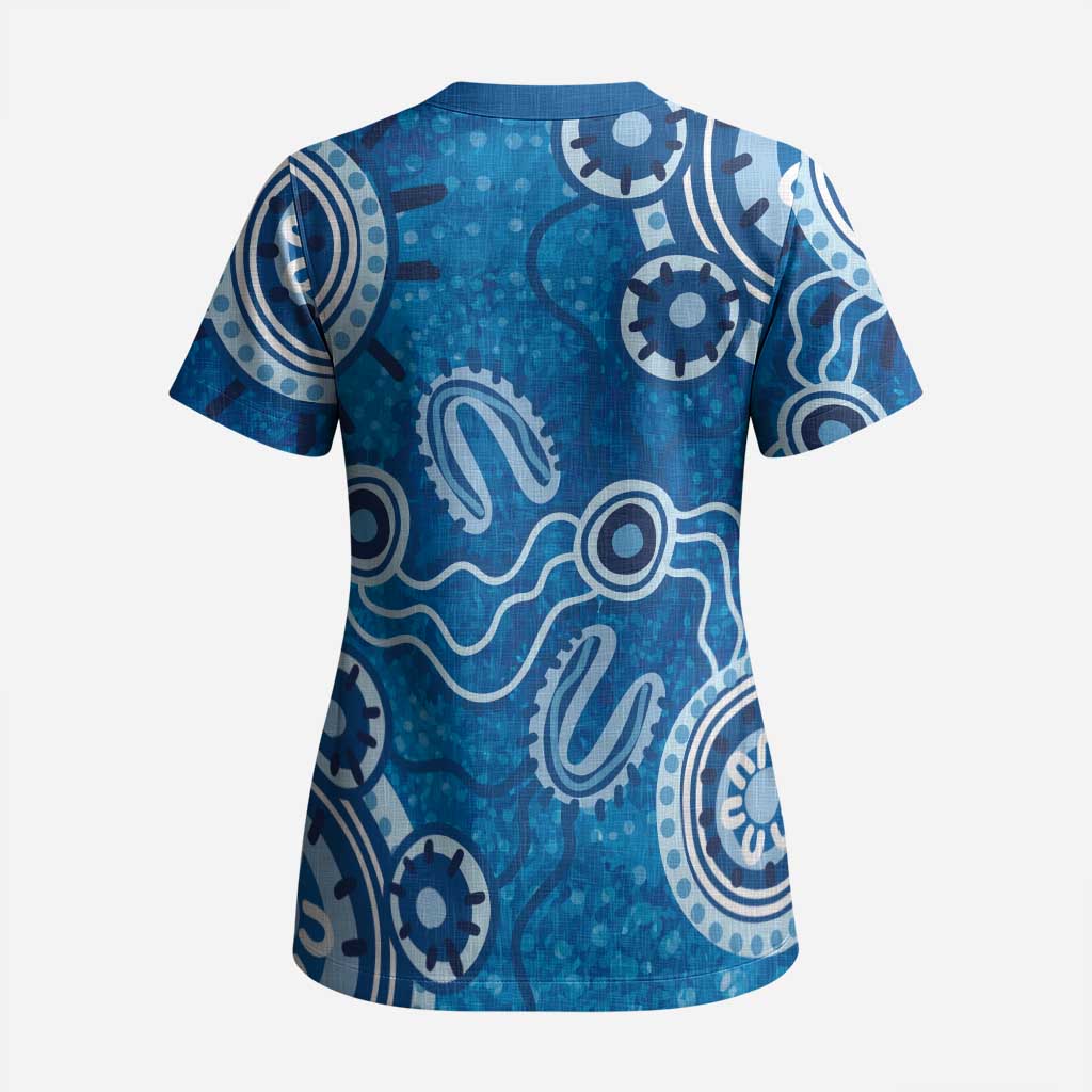 Australia Indigenous Prostate Cancer Awareness Scrub Top Blue Ribbon Aboriginal Art - Aussie Hoodie