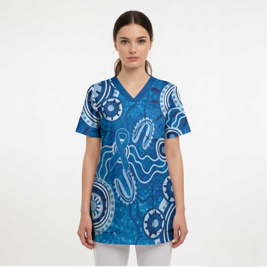 Australia Indigenous Prostate Cancer Awareness Scrub Top Blue Ribbon Aboriginal Art - Aussie Hoodie
