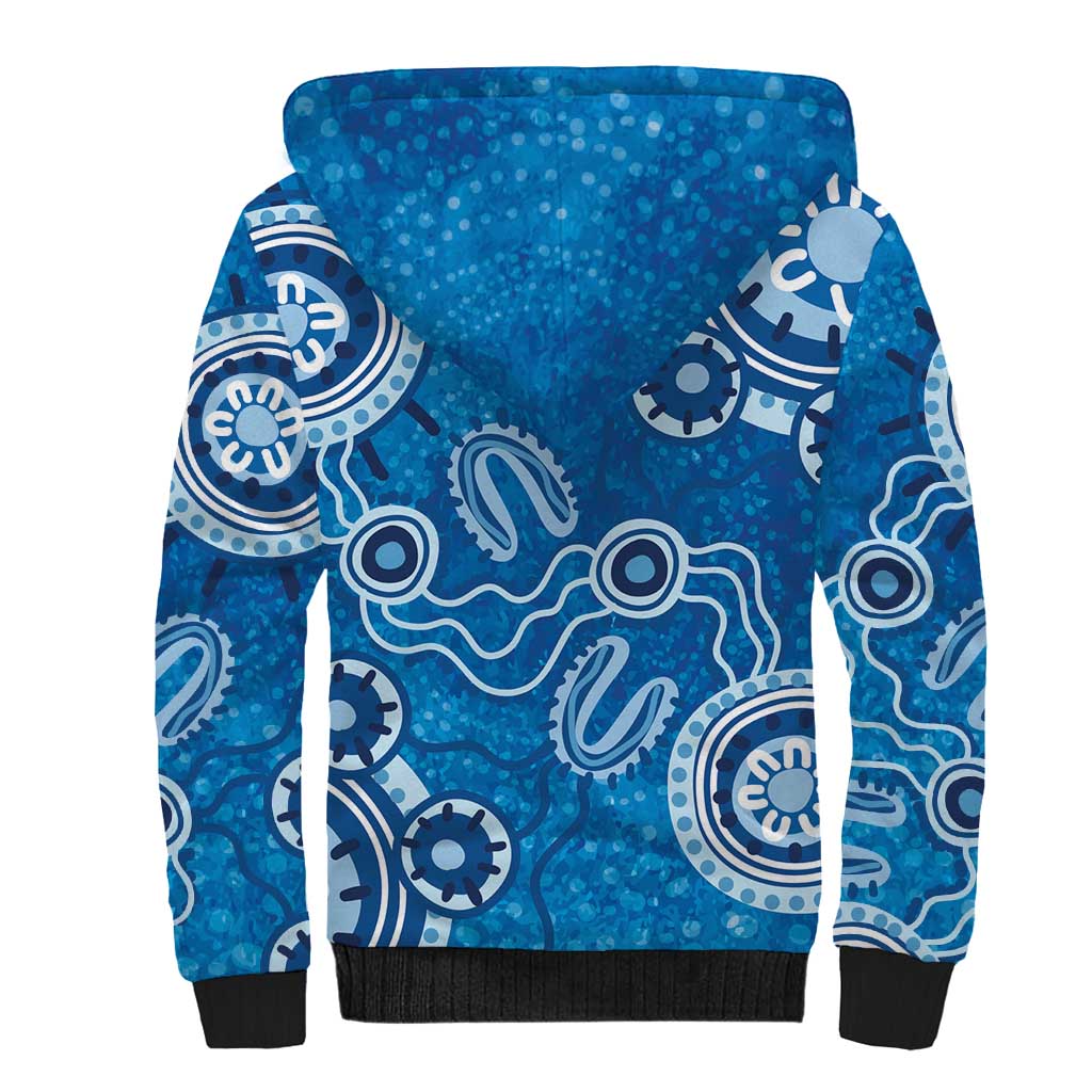 Australia Indigenous Prostate Cancer Awareness Sherpa Hoodie Blue Ribbon Aboriginal Art - Aussie Hoodie