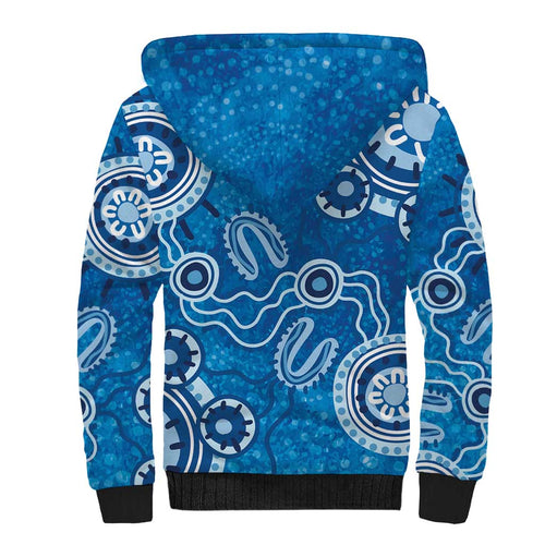Australia Indigenous Prostate Cancer Awareness Sherpa Hoodie Blue Ribbon Aboriginal Art - Aussie Hoodie