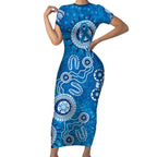 Australia Indigenous Prostate Cancer Awareness Short Sleeve Bodycon Dress Blue Ribbon Aboriginal Art - Aussie Hoodie