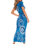 Australia Indigenous Prostate Cancer Awareness Short Sleeve Bodycon Dress Blue Ribbon Aboriginal Art - Aussie Hoodie