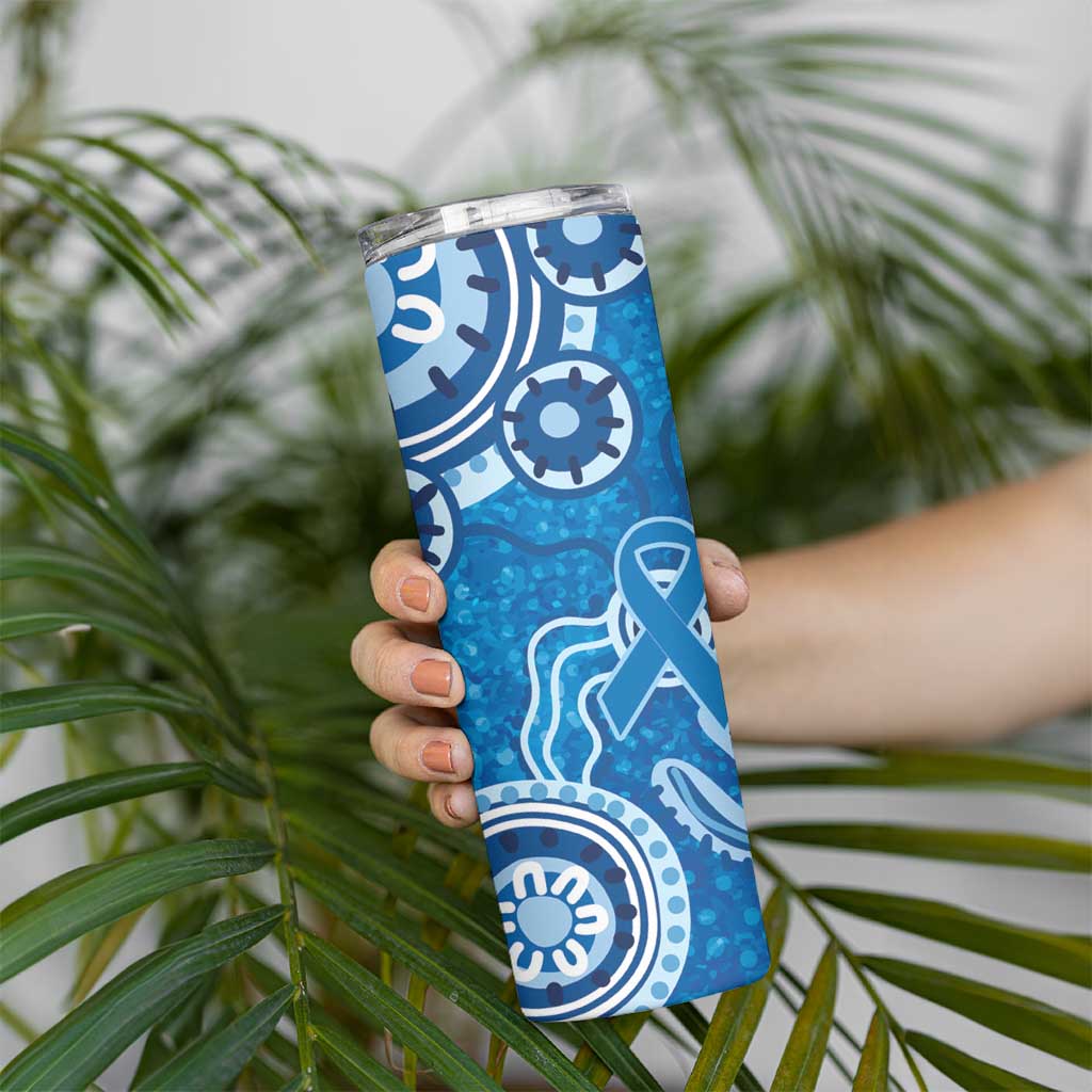 Australia Indigenous Prostate Cancer Awareness Skinny Tumbler Blue Ribbon Aboriginal Art - Aussie Hoodie