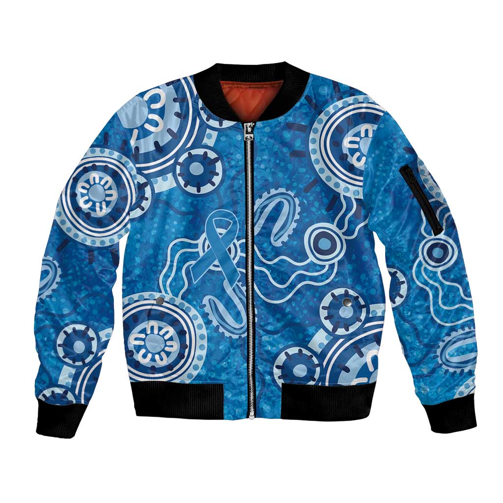 Australia Indigenous Prostate Cancer Awareness Sleeve Zip Bomber Jacket Blue Ribbon Aboriginal Art - Aussie Hoodie