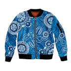 Australia Indigenous Prostate Cancer Awareness Sleeve Zip Bomber Jacket Blue Ribbon Aboriginal Art - Aussie Hoodie