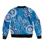 Australia Indigenous Prostate Cancer Awareness Sleeve Zip Bomber Jacket Blue Ribbon Aboriginal Art - Aussie Hoodie