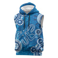 Australia Indigenous Prostate Cancer Awareness Sleeveless Hoodie Blue Ribbon Aboriginal Art - Aussie Hoodie