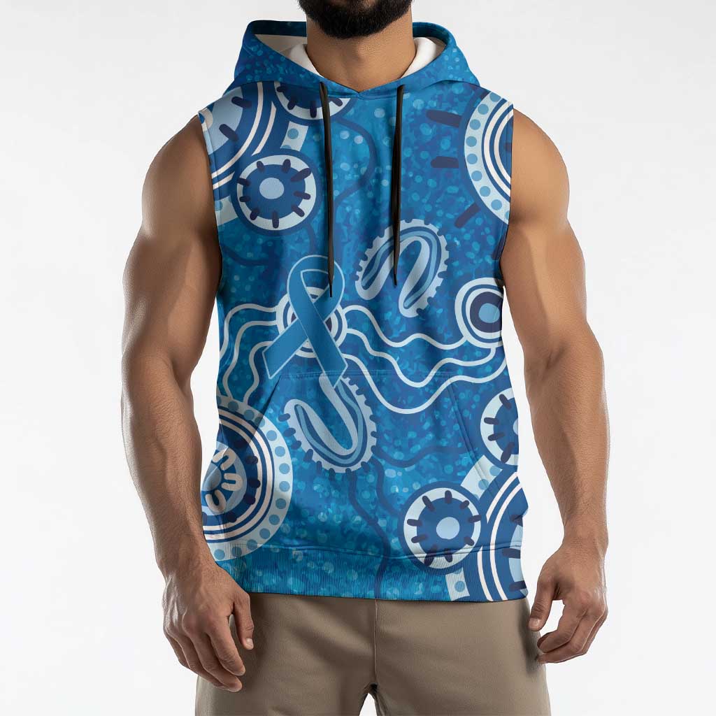 Australia Indigenous Prostate Cancer Awareness Sleeveless Hoodie Blue Ribbon Aboriginal Art - Aussie Hoodie