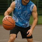 Australia Indigenous Prostate Cancer Awareness Sleeveless Hoodie Blue Ribbon Aboriginal Art - Aussie Hoodie