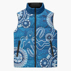 Australia Indigenous Prostate Cancer Awareness Sleeveless Puffer Jacket Blue Ribbon Aboriginal Art - Aussie Hoodie