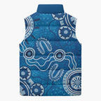 Australia Indigenous Prostate Cancer Awareness Sleeveless Puffer Jacket Blue Ribbon Aboriginal Art - Aussie Hoodie