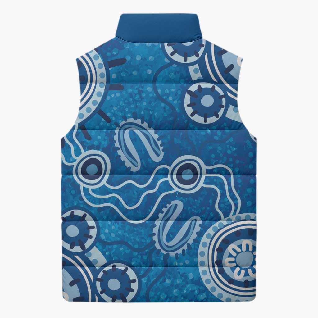 Australia Indigenous Prostate Cancer Awareness Sleeveless Puffer Jacket Blue Ribbon Aboriginal Art - Aussie Hoodie