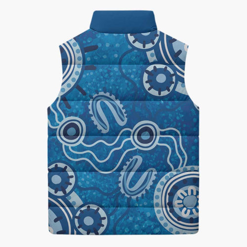 Australia Indigenous Prostate Cancer Awareness Sleeveless Puffer Jacket Blue Ribbon Aboriginal Art - Aussie Hoodie
