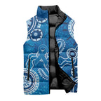 Australia Indigenous Prostate Cancer Awareness Sleeveless Puffer Jacket Blue Ribbon Aboriginal Art - Aussie Hoodie