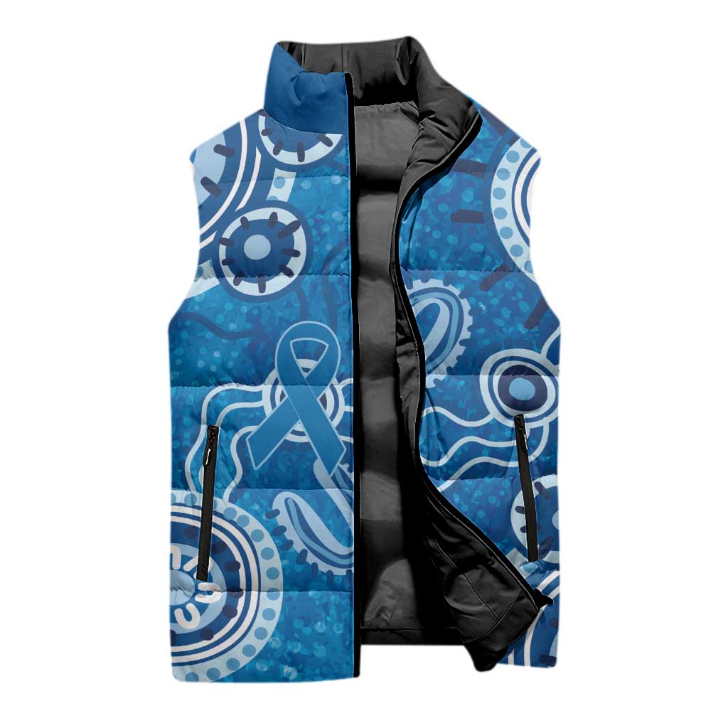 Australia Indigenous Prostate Cancer Awareness Sleeveless Puffer Jacket Blue Ribbon Aboriginal Art - Aussie Hoodie