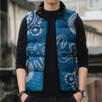 Australia Indigenous Prostate Cancer Awareness Sleeveless Puffer Jacket Blue Ribbon Aboriginal Art - Aussie Hoodie