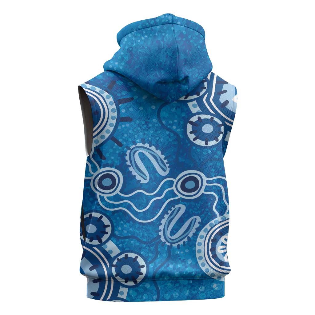 Australia Indigenous Prostate Cancer Awareness Sleeveless Zip Hoodie Blue Ribbon Aboriginal Art LT7