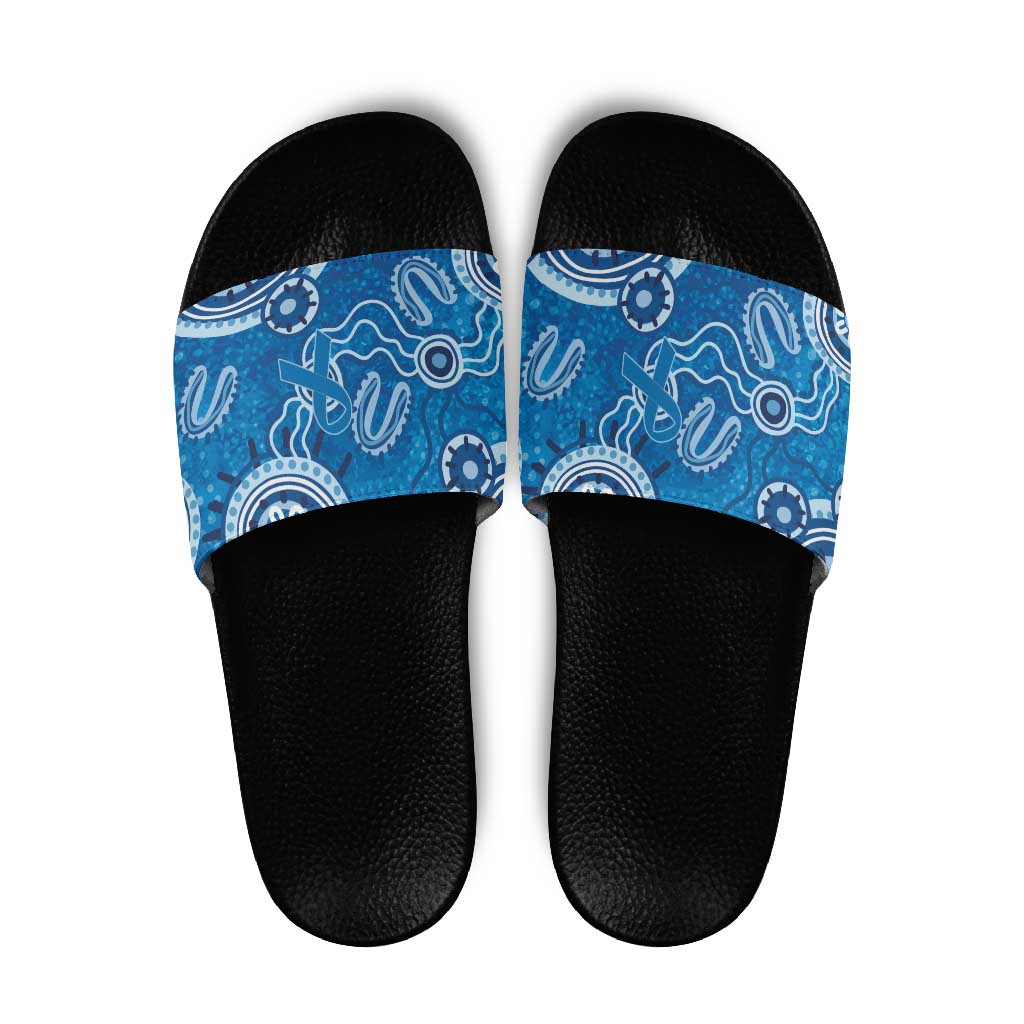Australia Indigenous Prostate Cancer Awareness Slide Sandals Blue Ribbon Aboriginal Art - Aussie Hoodie