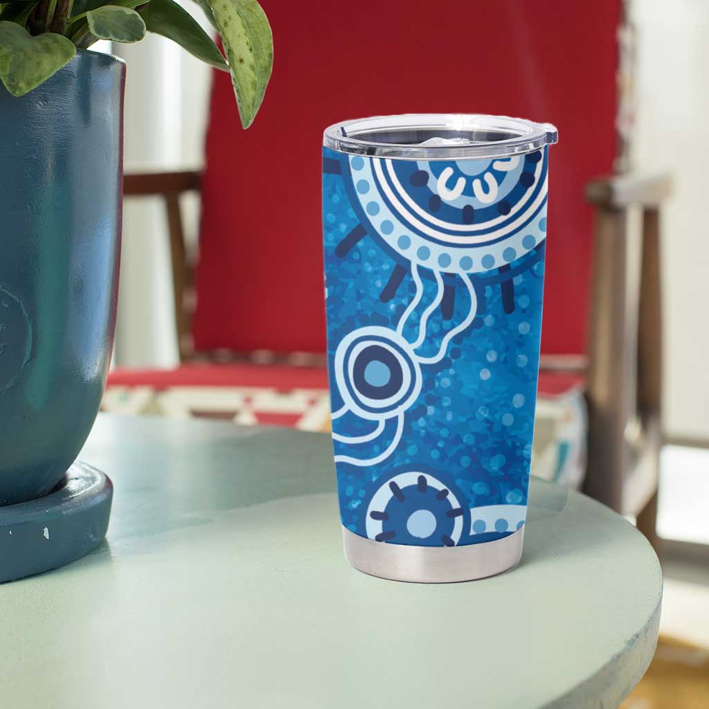 Australia Indigenous Prostate Cancer Awareness Tumbler Cup Blue Ribbon Aboriginal Art - Aussie Hoodie