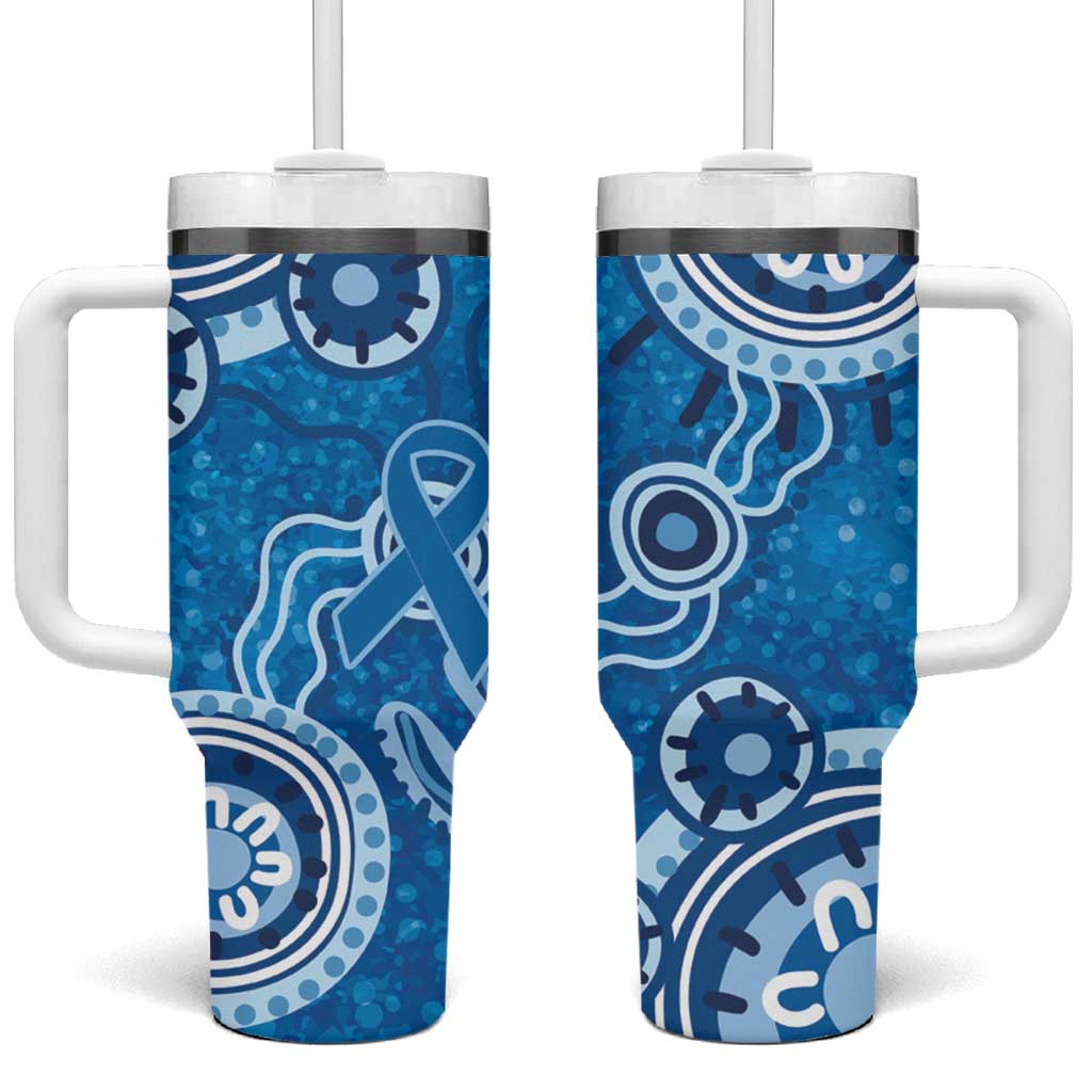 Australia Indigenous Prostate Cancer Awareness Tumbler With Handle Blue Ribbon Aboriginal Art - Aussie Hoodie