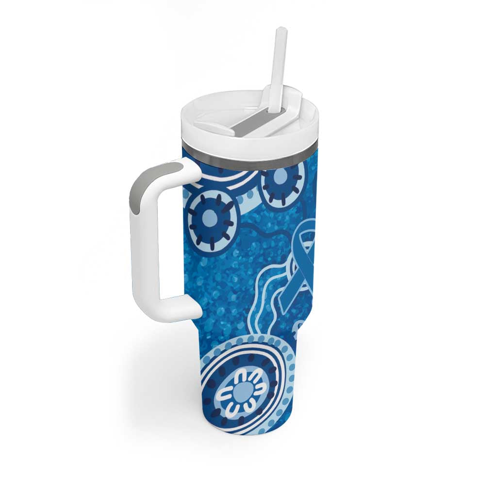 Australia Indigenous Prostate Cancer Awareness Tumbler With Handle Blue Ribbon Aboriginal Art - Aussie Hoodie