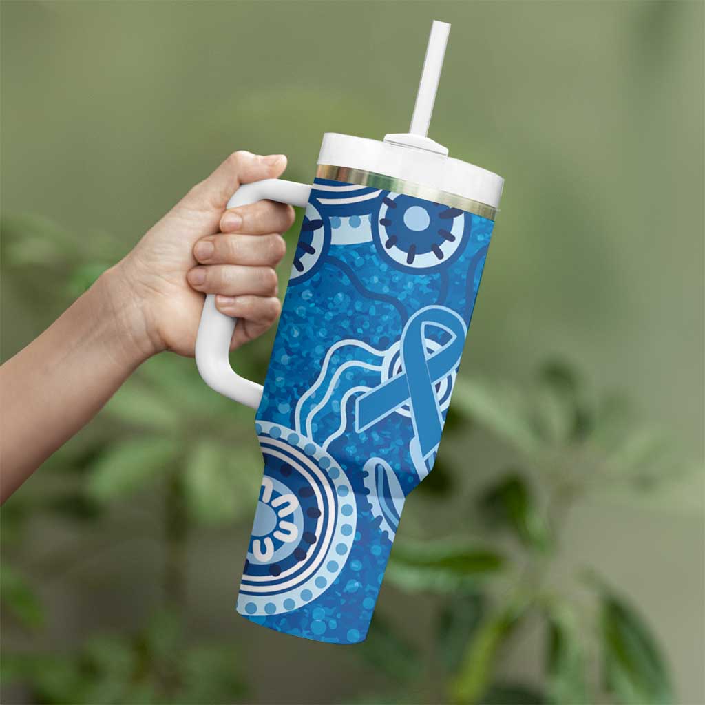 Australia Indigenous Prostate Cancer Awareness Tumbler With Handle Blue Ribbon Aboriginal Art - Aussie Hoodie