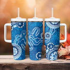 Australia Indigenous Prostate Cancer Awareness Tumbler With Handle Blue Ribbon Aboriginal Art - Aussie Hoodie