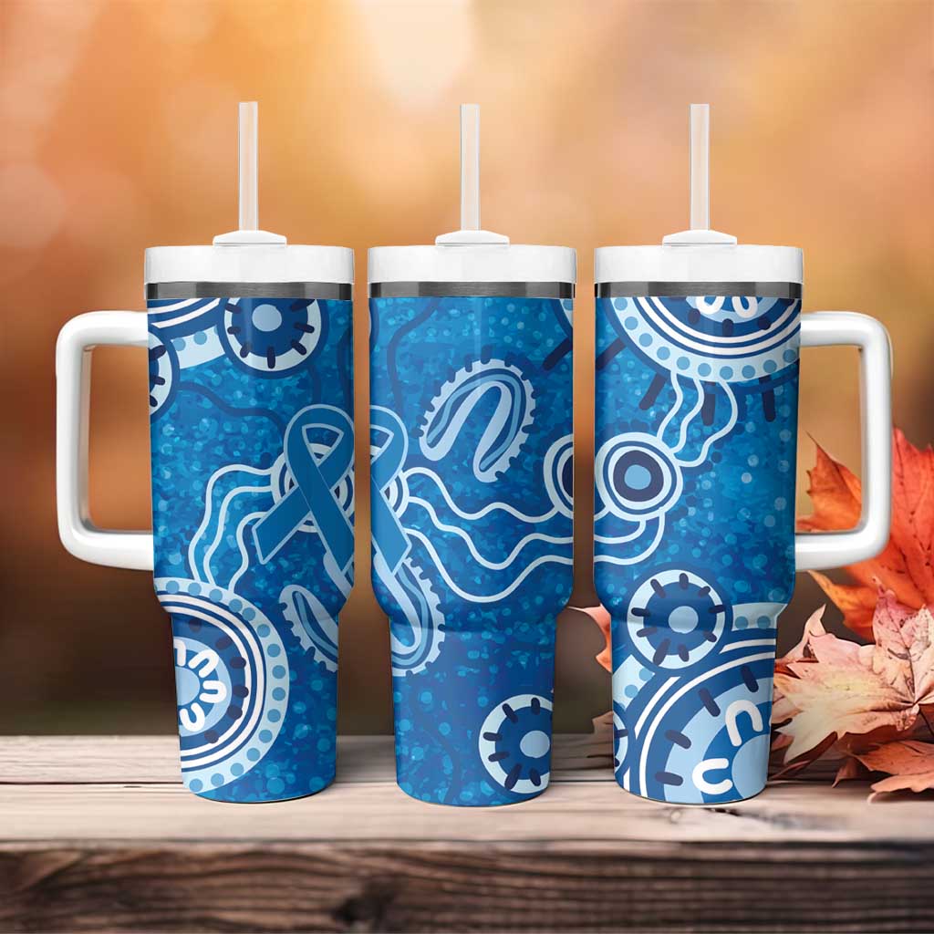 Australia Indigenous Prostate Cancer Awareness Tumbler With Handle Blue Ribbon Aboriginal Art - Aussie Hoodie