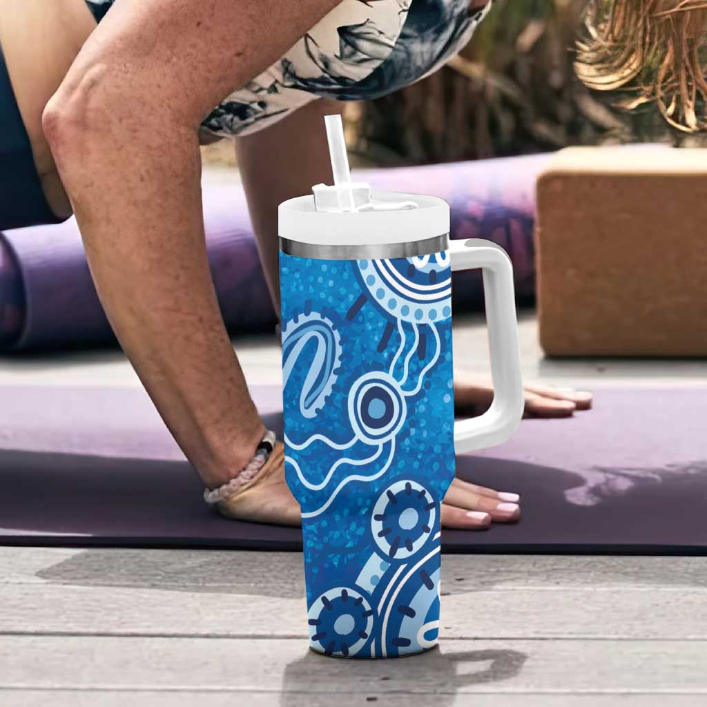 Australia Indigenous Prostate Cancer Awareness Tumbler With Handle Blue Ribbon Aboriginal Art - Aussie Hoodie