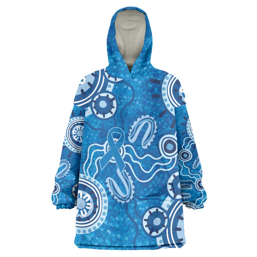 Australia Indigenous Prostate Cancer Awareness Wearable Blanket Hoodie Blue Ribbon Aboriginal Art - Aussie Hoodie