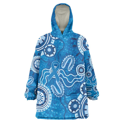 Australia Indigenous Prostate Cancer Awareness Wearable Blanket Hoodie Blue Ribbon Aboriginal Art - Aussie Hoodie