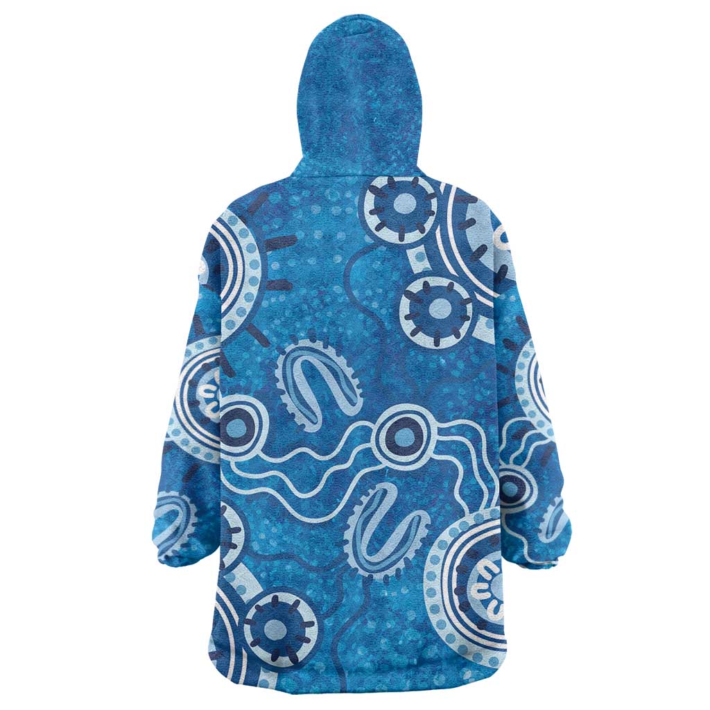 Australia Indigenous Prostate Cancer Awareness Wearable Blanket Hoodie Blue Ribbon Aboriginal Art - Aussie Hoodie