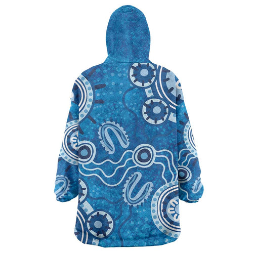 Australia Indigenous Prostate Cancer Awareness Wearable Blanket Hoodie Blue Ribbon Aboriginal Art - Aussie Hoodie
