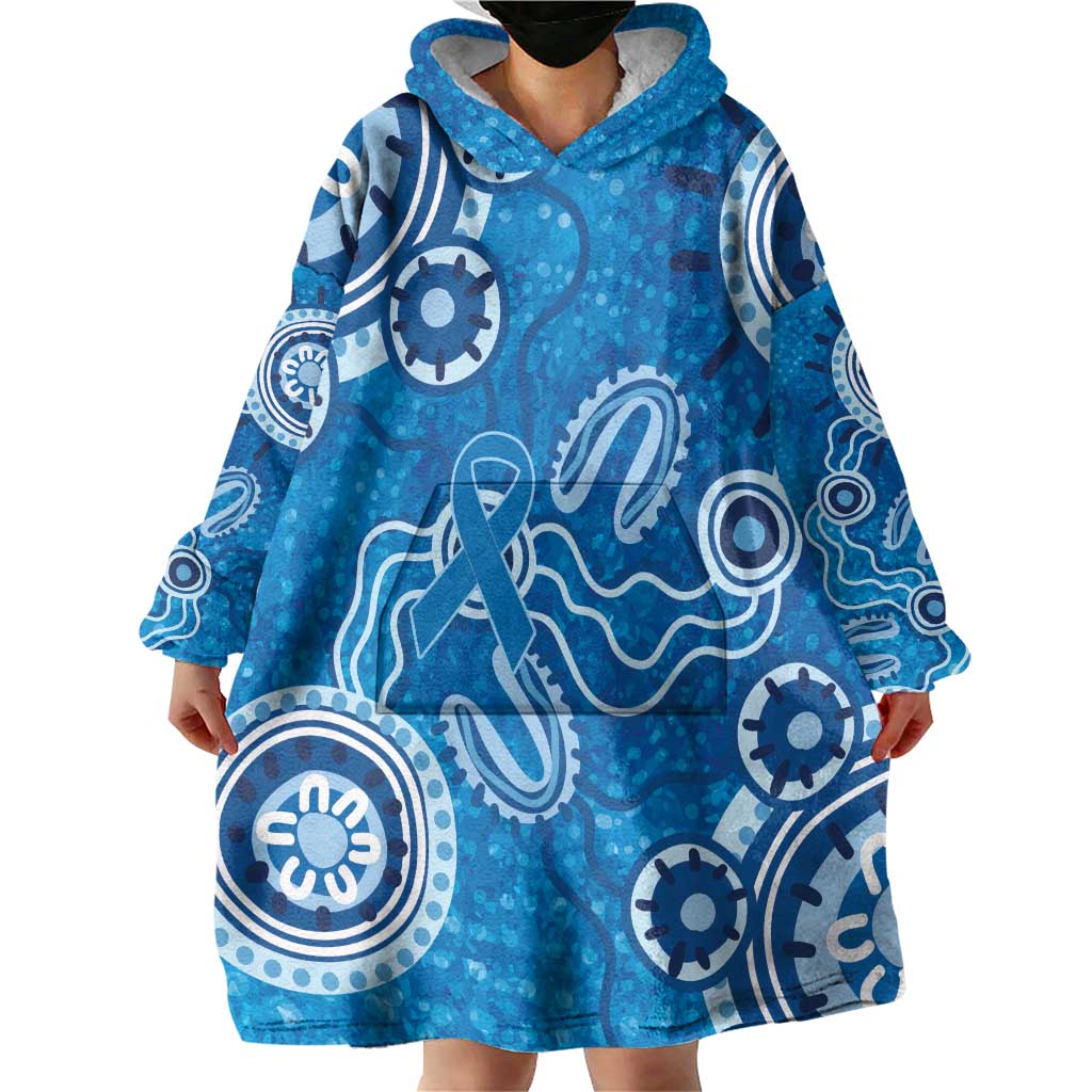 Australia Indigenous Prostate Cancer Awareness Wearable Blanket Hoodie Blue Ribbon Aboriginal Art - Aussie Hoodie