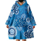 Australia Indigenous Prostate Cancer Awareness Wearable Blanket Hoodie Blue Ribbon Aboriginal Art - Aussie Hoodie