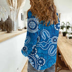 Australia Indigenous Prostate Cancer Awareness Women Casual Shirt Blue Ribbon Aboriginal Art - Aussie Hoodie
